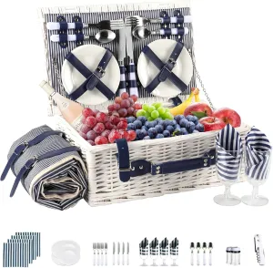 Picnic Basket for 4 Persons Willow Weaving Picnic Set with Cooler Insulation Bag and Waterproof Picnic mat Picnic Baskets for Camping,Wedding,Summer Beach, Outdoor,Birthday Gifts