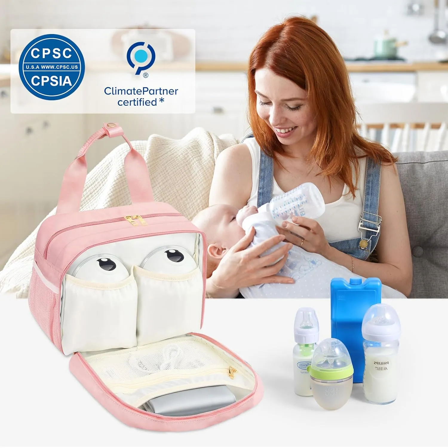PIIOSER Breastmilk Cooler Bag with Ice Pack, Compatible with Wearable Breast Pumps & Accessories - Portable Pumps Carrying Case for Nursing & Working Moms, Pink