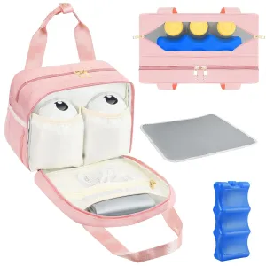 PIIOSER Breastmilk Cooler Bag with Ice Pack, Compatible with Wearable Breast Pumps & Accessories - Portable Pumps Carrying Case for Nursing & Working Moms, Pink