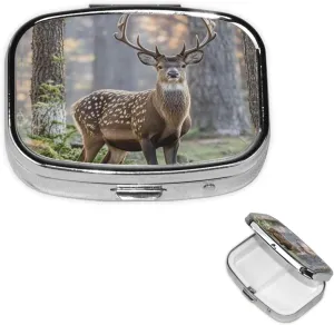 Pill Case with Mirror Retro 2 Compartment Pill Box Camouflage Deer Small Pill Organizer for Purse or Pocket Decorative Metal Medicine Vitamin Organizer Unique Gifts