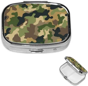 Pill Case with Mirror Retro 2 Compartment Pill Box Solid Color Camouflage Small Pill Organizer for Purse or Pocket Decorative Metal Medicine Vitamin Organizer Unique Gifts