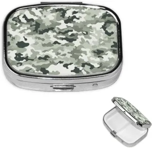 Pill Case with Mirror Retro 2 Compartment Pill Box White Camouflage Small Pill Organizer for Purse or Pocket Decorative Metal Medicine Vitamin Organizer Unique Gifts