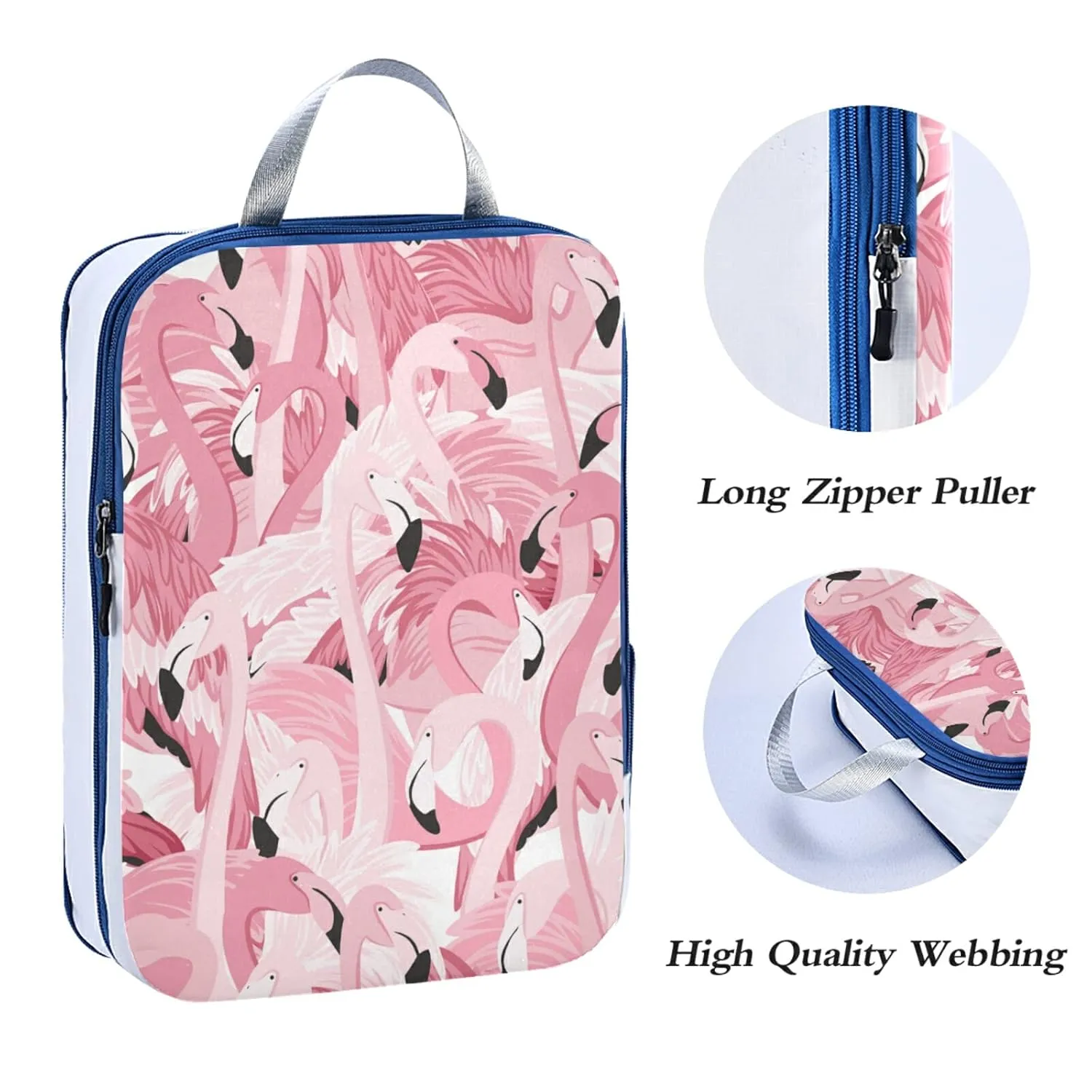 Pink Flamingo Heads Seamless Pattern 3 Piece set Cubes Expandable Adjustable Luggage Packing Bags, Ultralight Organizer Accessories Travel Suitcase Compressible Bags