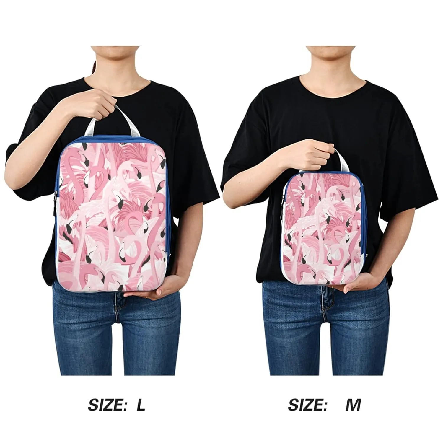 Pink Flamingo Heads Seamless Pattern 3 Piece set Cubes Expandable Adjustable Luggage Packing Bags, Ultralight Organizer Accessories Travel Suitcase Compressible Bags