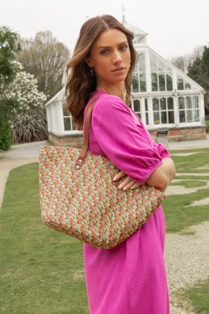 Pink Multicolour Straw Tote Bag
