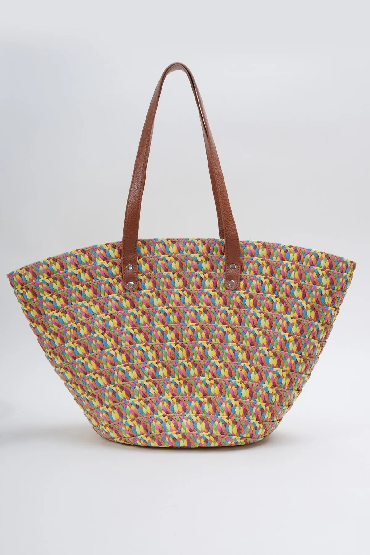 Pink Multicolour Straw Tote Bag