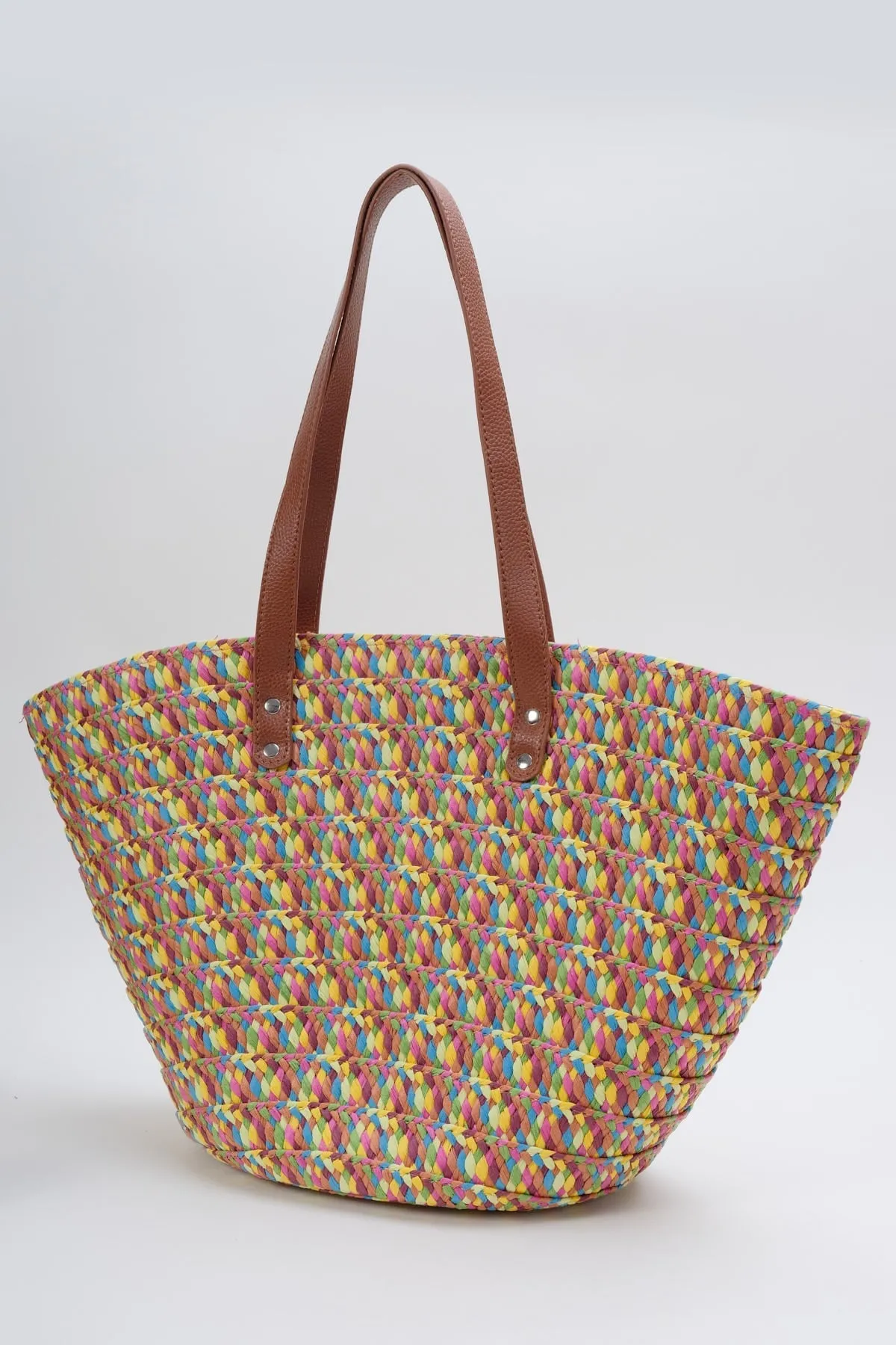 Pink Multicolour Straw Tote Bag