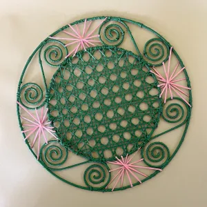 Pink/Green Hand-woven Round Rattan Placemats