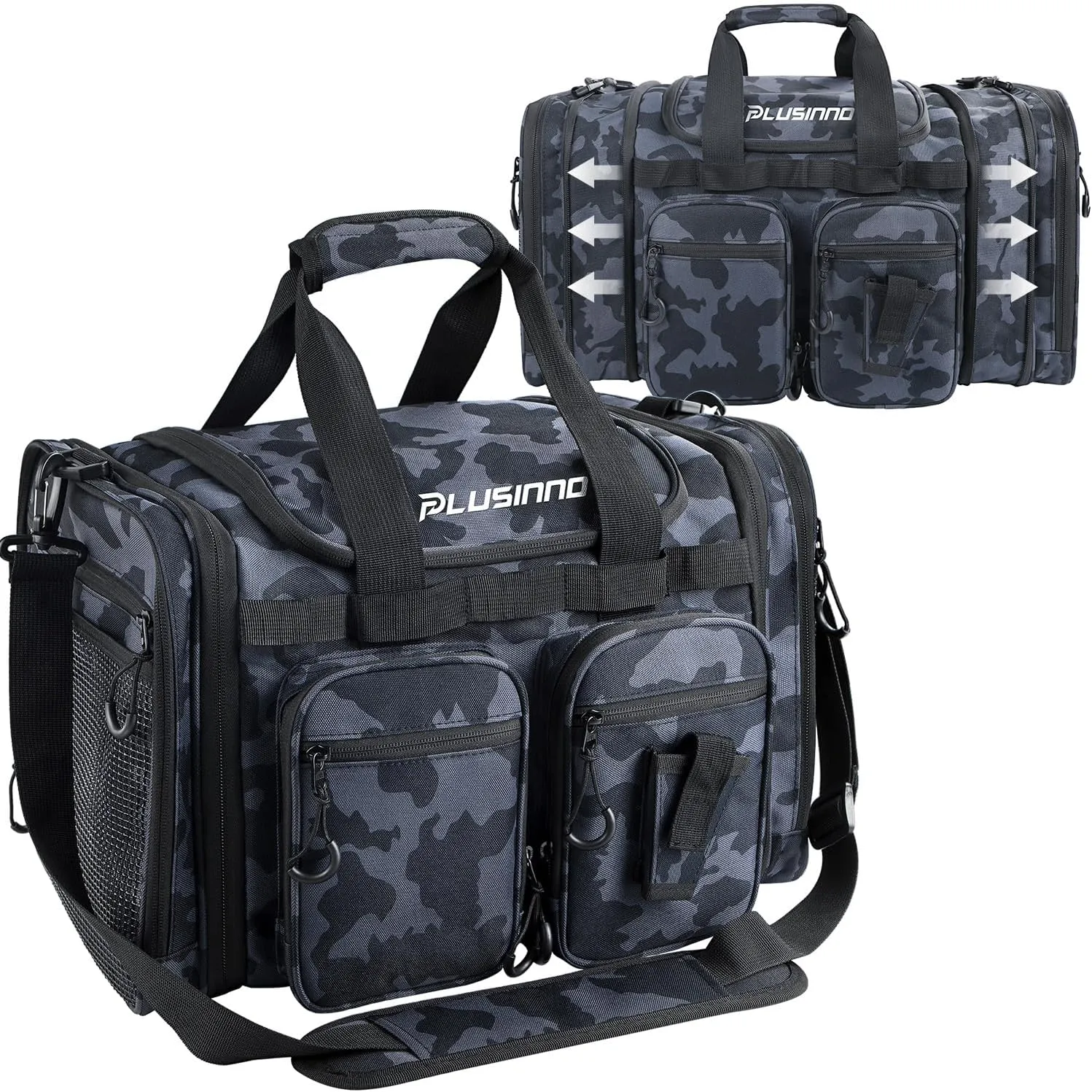 PLUSINNO Tackle Bag - Expandable Fishing Bag for Saltwater & Freshwater 31L-37L capacity expansion- Water Resistant Fishing Gear