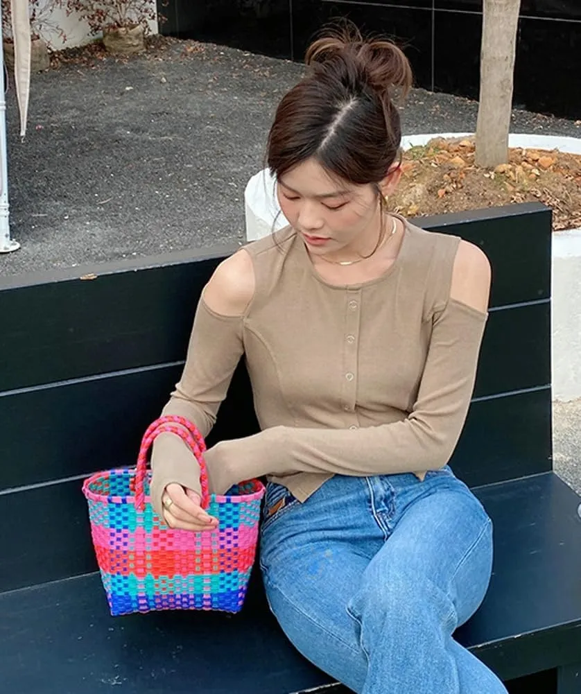 Pocadri Handwoven Tote Bag for Women Straw Purse PVC Summer Beach Bag Rattan Woven Cute Shopping Handbag Color Block