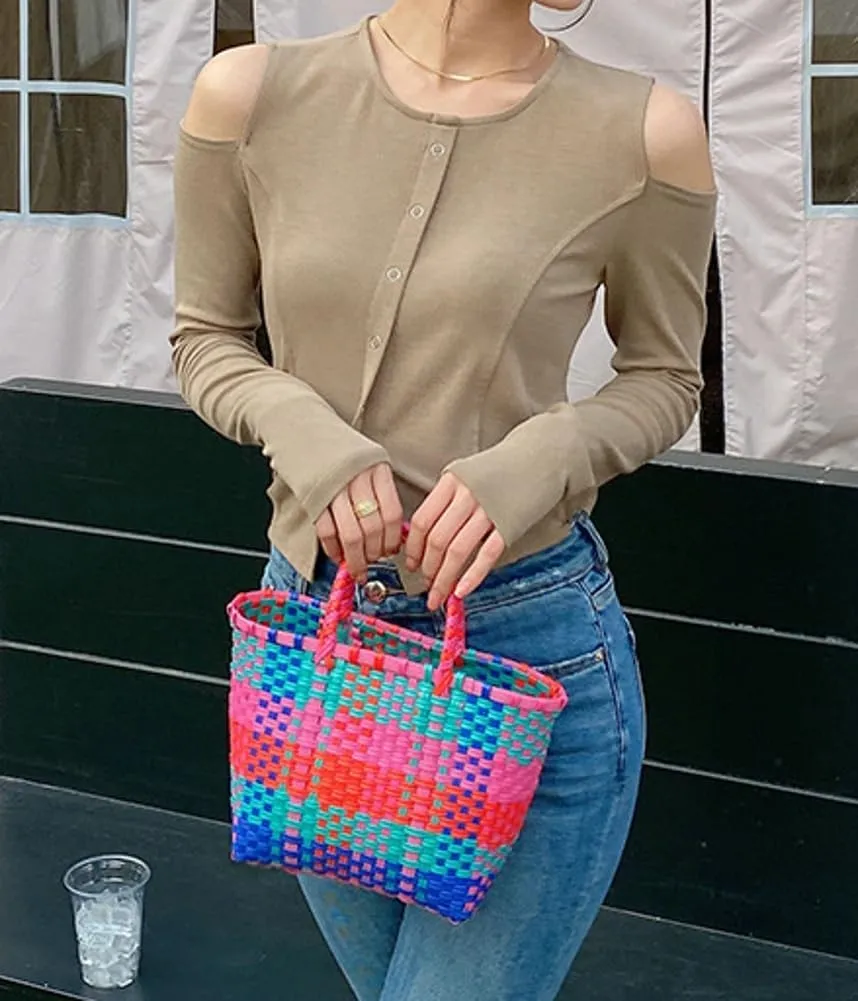 Pocadri Handwoven Tote Bag for Women Straw Purse PVC Summer Beach Bag Rattan Woven Cute Shopping Handbag Color Block