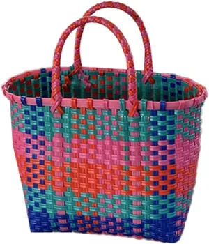 Pocadri Handwoven Tote Bag for Women Straw Purse PVC Summer Beach Bag Rattan Woven Cute Shopping Handbag Color Block