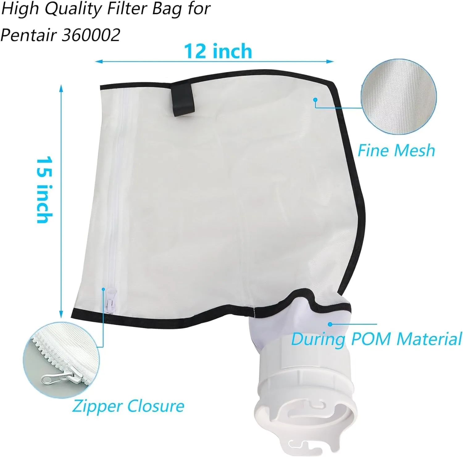 Podoy 360002 Pool Cleaner Fine Mesh Bag with Zipper Enclosure Compatible with Pentair Kreepy Krauly Legend, Platinum, Letro Pool Cleaners Debris Bag 360002 and EU16 Bag (4 Bags with 2 Bag Clips)