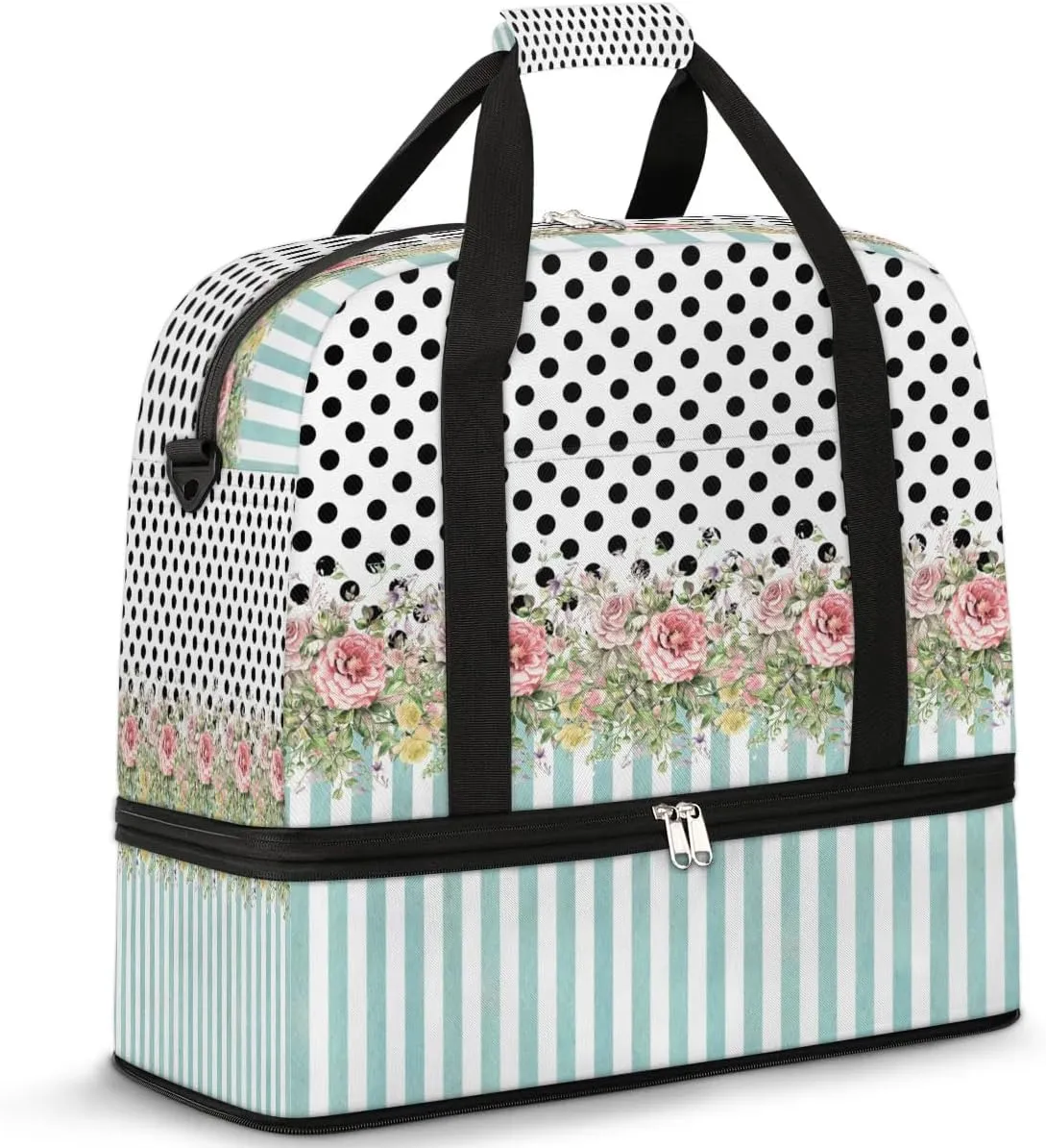 Polka Dot Garden Travel Duffel Bag, Travel Essentials, Gym Bag for Women, Weekender Overnight Bag With Shoes Compartment, Carry On Bags for Airplanes