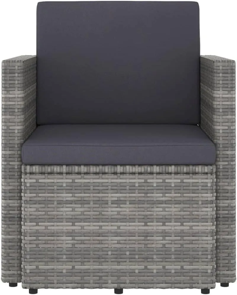 Poly Rattan Patio Chair with Cushions Gray Outdoor Lounge Chair for Patio, Balcony, Garden - Weather-Resistant PE Rattan, Steel Frame, Removable Cushions, Easy Assembly