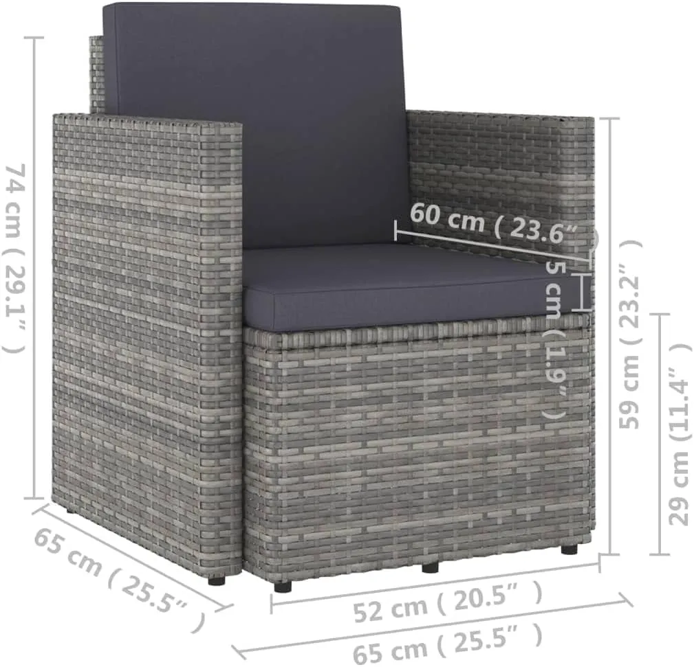 Poly Rattan Patio Chair with Cushions Gray Outdoor Lounge Chair for Patio, Balcony, Garden - Weather-Resistant PE Rattan, Steel Frame, Removable Cushions, Easy Assembly