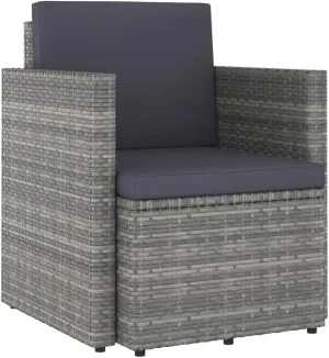 Poly Rattan Patio Chair with Cushions Gray Outdoor Lounge Chair for Patio, Balcony, Garden - Weather-Resistant PE Rattan, Steel Frame, Removable Cushions, Easy Assembly