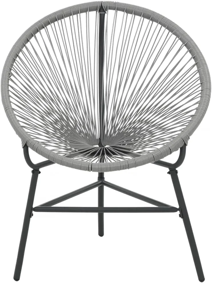 Poly Rattan Patio Moon Chair Gray 27.2" Outdoor Lounge Chair with Steel Frame Water-Resistant Furniture for Poolside Backyard Beach Camping