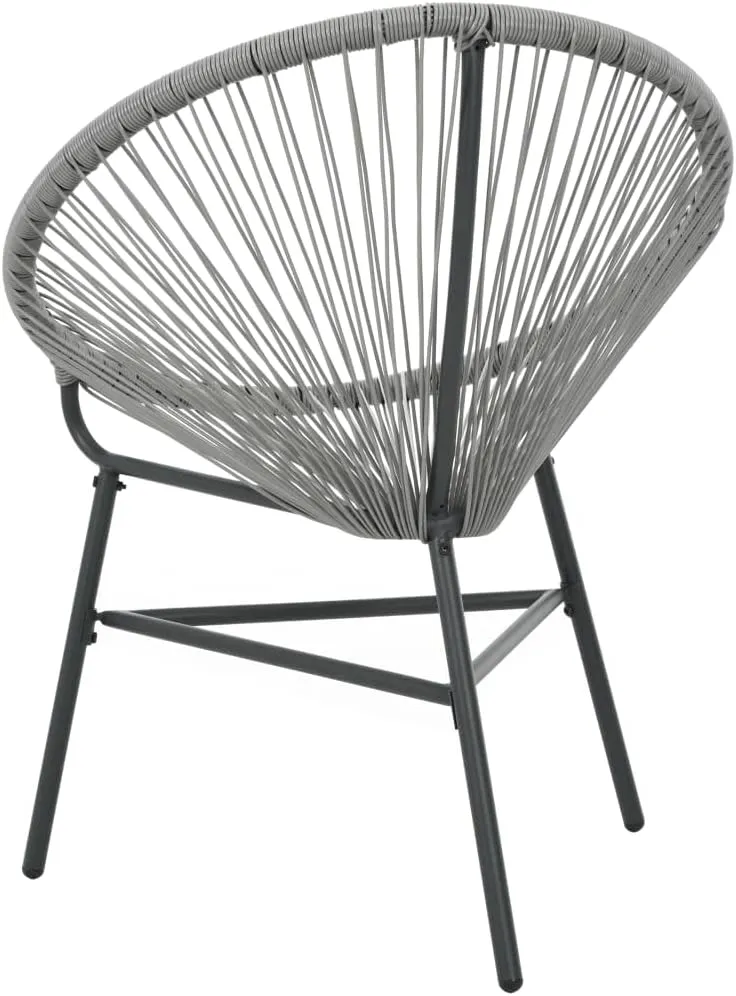 Poly Rattan Patio Moon Chair Gray 27.2" Outdoor Lounge Chair with Steel Frame Water-Resistant Furniture for Poolside Backyard Beach Camping