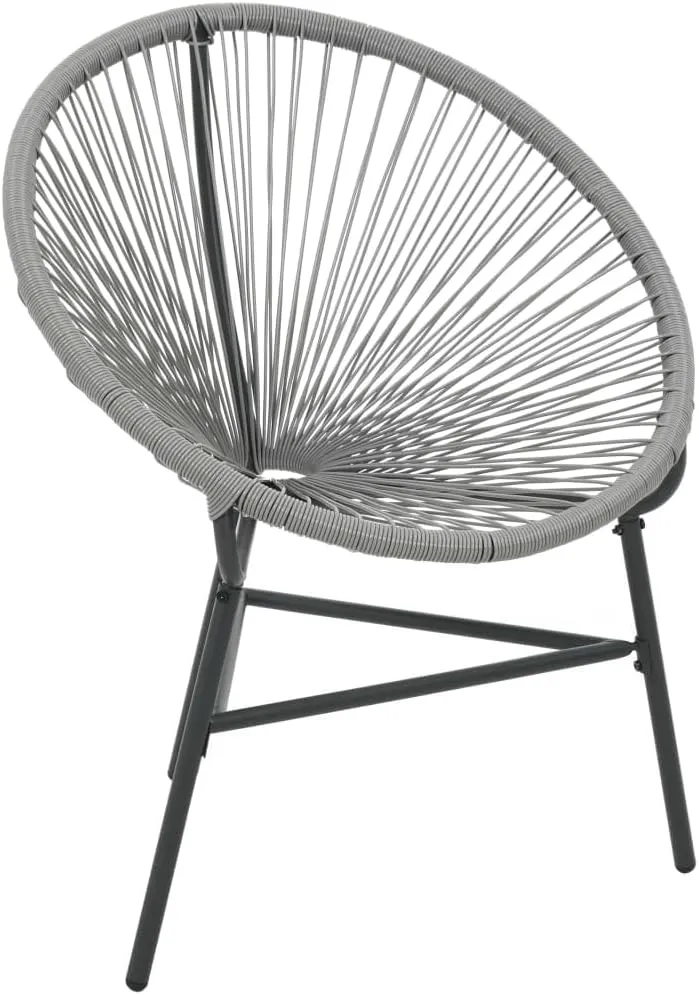 Poly Rattan Patio Moon Chair Gray 27.2" Outdoor Lounge Chair with Steel Frame Water-Resistant Furniture for Poolside Backyard Beach Camping