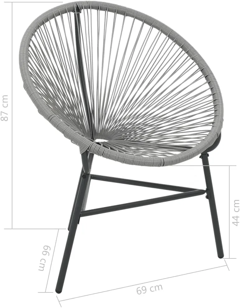 Poly Rattan Patio Moon Chair Gray 27.2" Outdoor Lounge Chair with Steel Frame Water-Resistant Furniture for Poolside Backyard Beach Camping