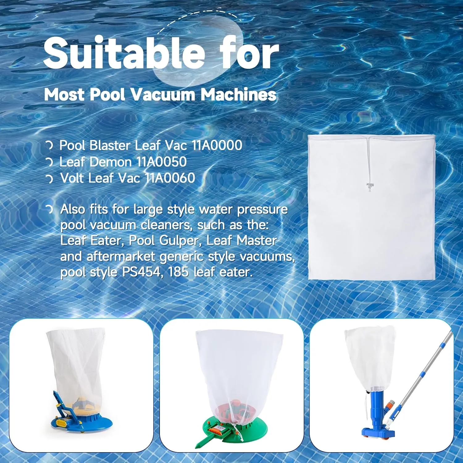 Pool Cleaner Fine Mesh Filter Bag, Universal Pool Vacuum Net Bag with Pull-Lock for Pool Blaster Leaf Vacuum, Leaf Eater, Leaf Catcher, Leaf Gulper, Leaf Bagger, Leaf Master Replacement Parts - 2 Pcs