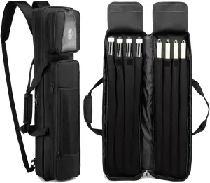 Pool Cue Case 4x4, Pool Cue Carrying Case Holds 4 Butts and 4 Shafts, Soft Padded Pool Stick Case with Multi-pocket and Adjustable Shoulder Straps