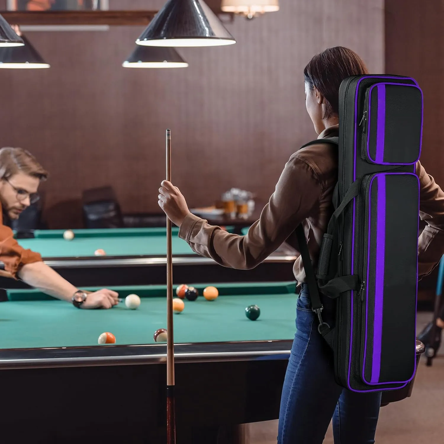 Pool Cue Case 4x5, Pool Cue Carrying Case Soft Padded Billiard Stick Bag with Multi-pocket for 4 Butts and 5 Shafts, Pool Stick Case Cue Bag with Backpack-straps for Pool Cues and Accessories
