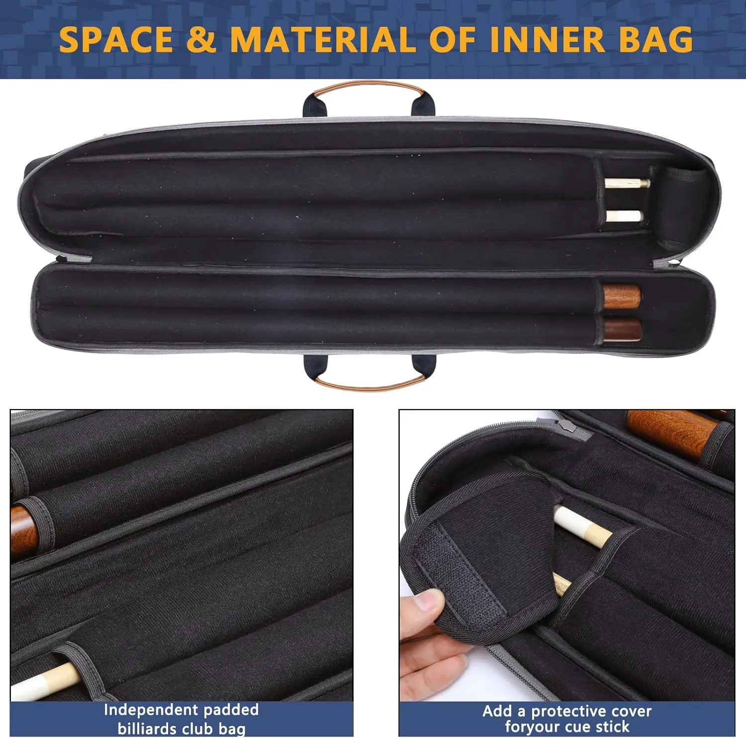 Pool Cue Case, Pool Cue Carrying Case Soft Padded Billiard Stick Bag with Multi-pocket for Butts and Shafts, Pool Stick Case Cue Bag with Straps for Pool Cues & Accessories