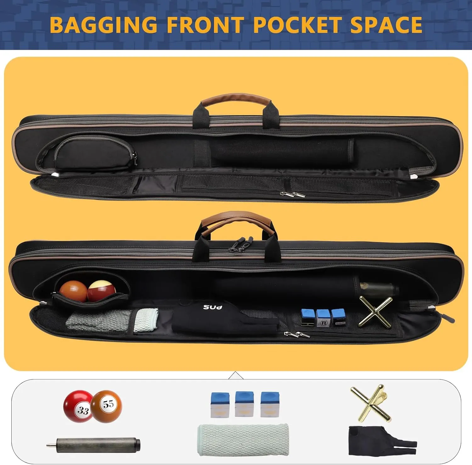 Pool Cue Case, Pool Cue Carrying Case Soft Padded Billiard Stick Bag with Multi-pocket for Butts and Shafts, Pool Stick Case Cue Bag with Straps for Pool Cues & Accessories