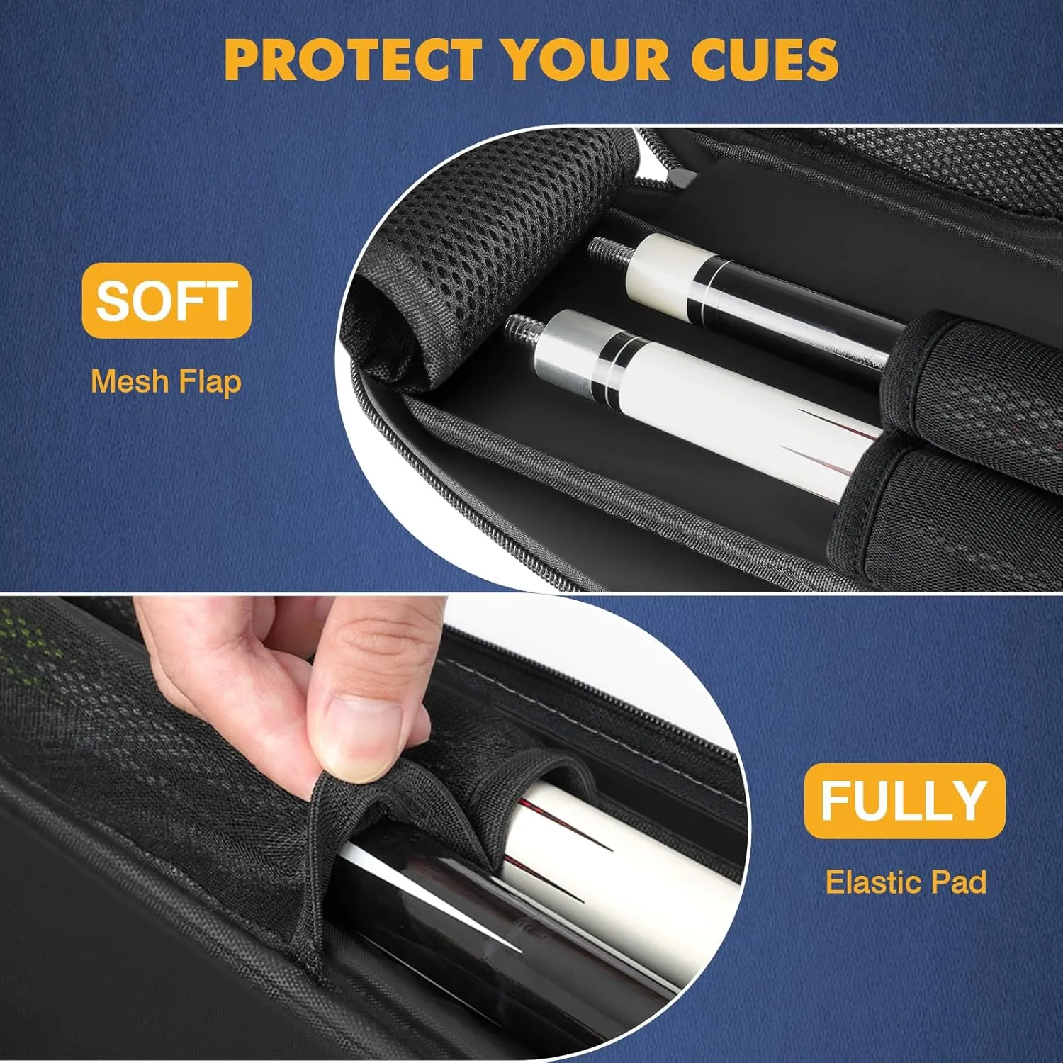 Pool Cue Case, Pool Stick Case 2x2 Holds 2 Sticks with 2 Accessory Zipper Pockets, Sturdy Polyester Pool Cue Carry Bag with Shoulder Strap Handle, Soft Billiard Cue Sling Bag for Men and Women