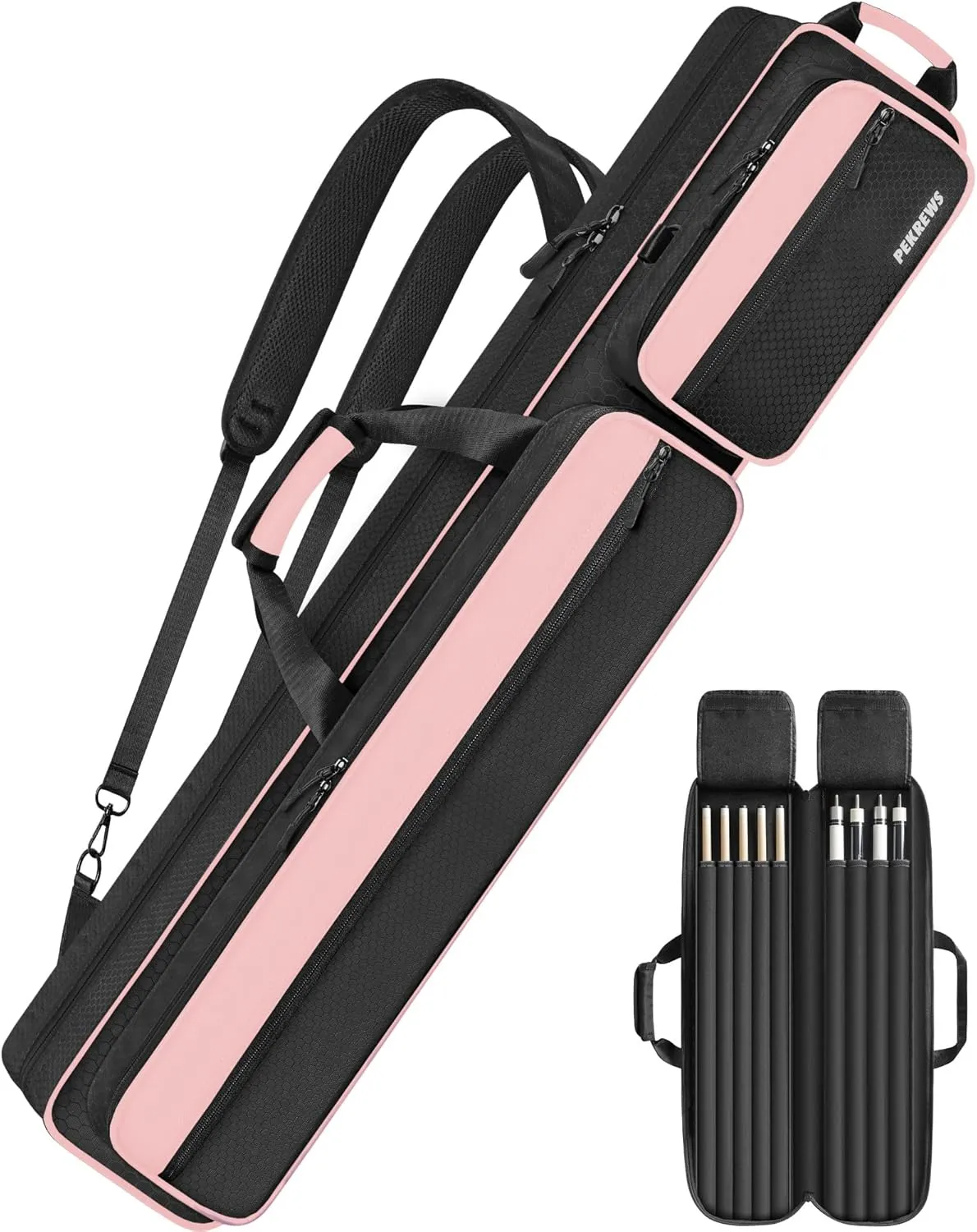 Pool Cue Case, Pool Stick Case 4x5 with Multiple Pockets Holds 4 Butts 5 Shafts, Soft Padded Sturdy Pool Cue Bag, Billiard Cue Backpack with Adjustable Shoulder Straps for Men and Women