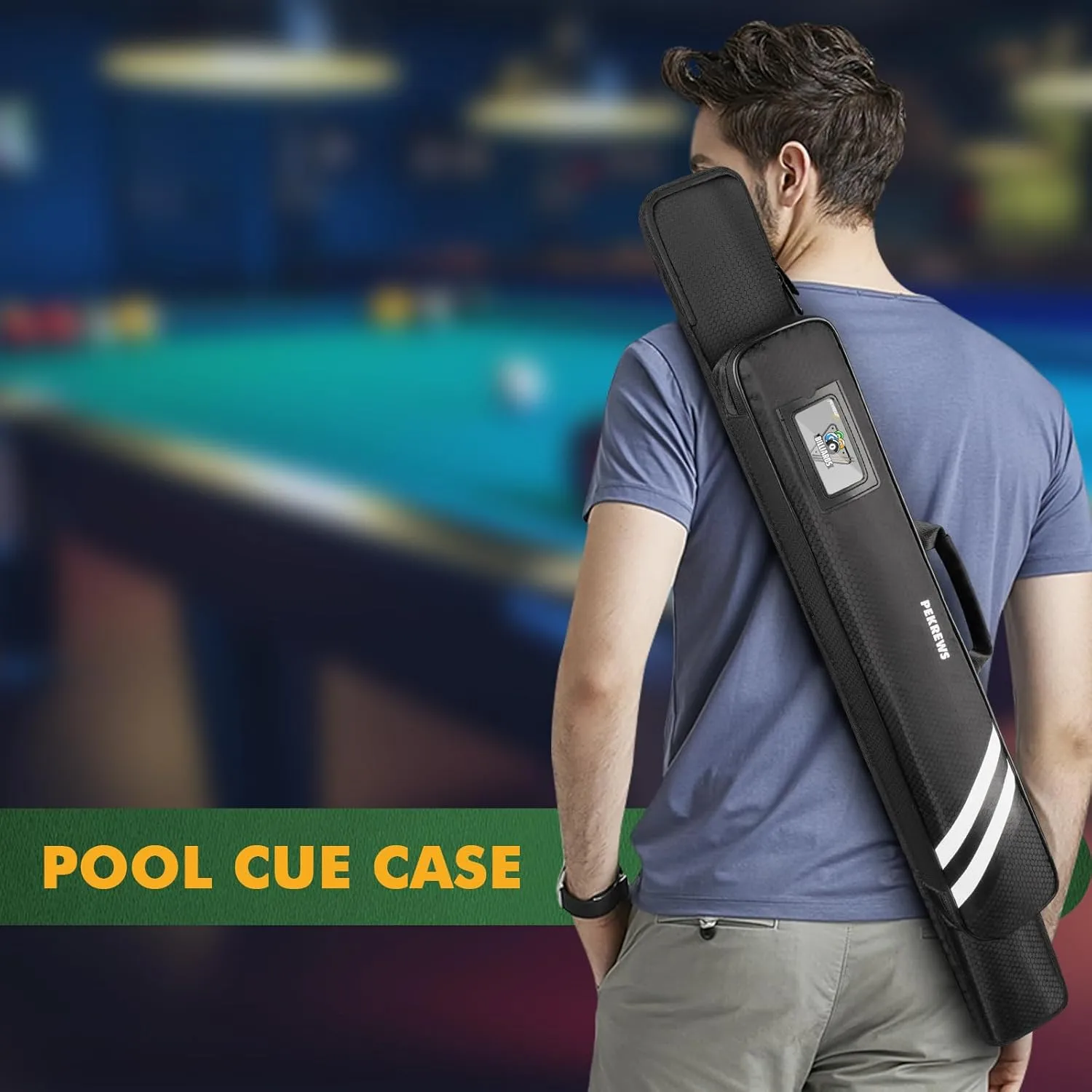 Pool Cue Case, Soft Pool Stick Case 1x1 Holds 1 Butt and 1 Shaft with Queue Zipper Pocket, Sturdy Polyester Billiard Cue Bag with Shoulder Strap Handle, Billiard Stick Bag for Men and Women