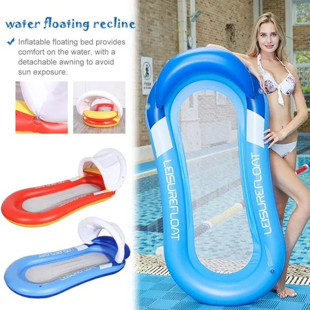 Pool Float Inflatable Pool Lounge with Adjustable Sun Canopy, Integrated Headrest and Footrest (Blue)