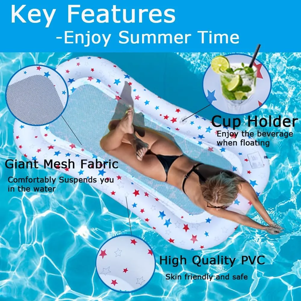 Pool Float Lounge Extra-Large Cooling Mesh Inflatable Raft with Cup Holder Ultra-Comfort Cooling Floating Lounger for Adults Beach Pool Lake Parties Summer Relaxation Essential