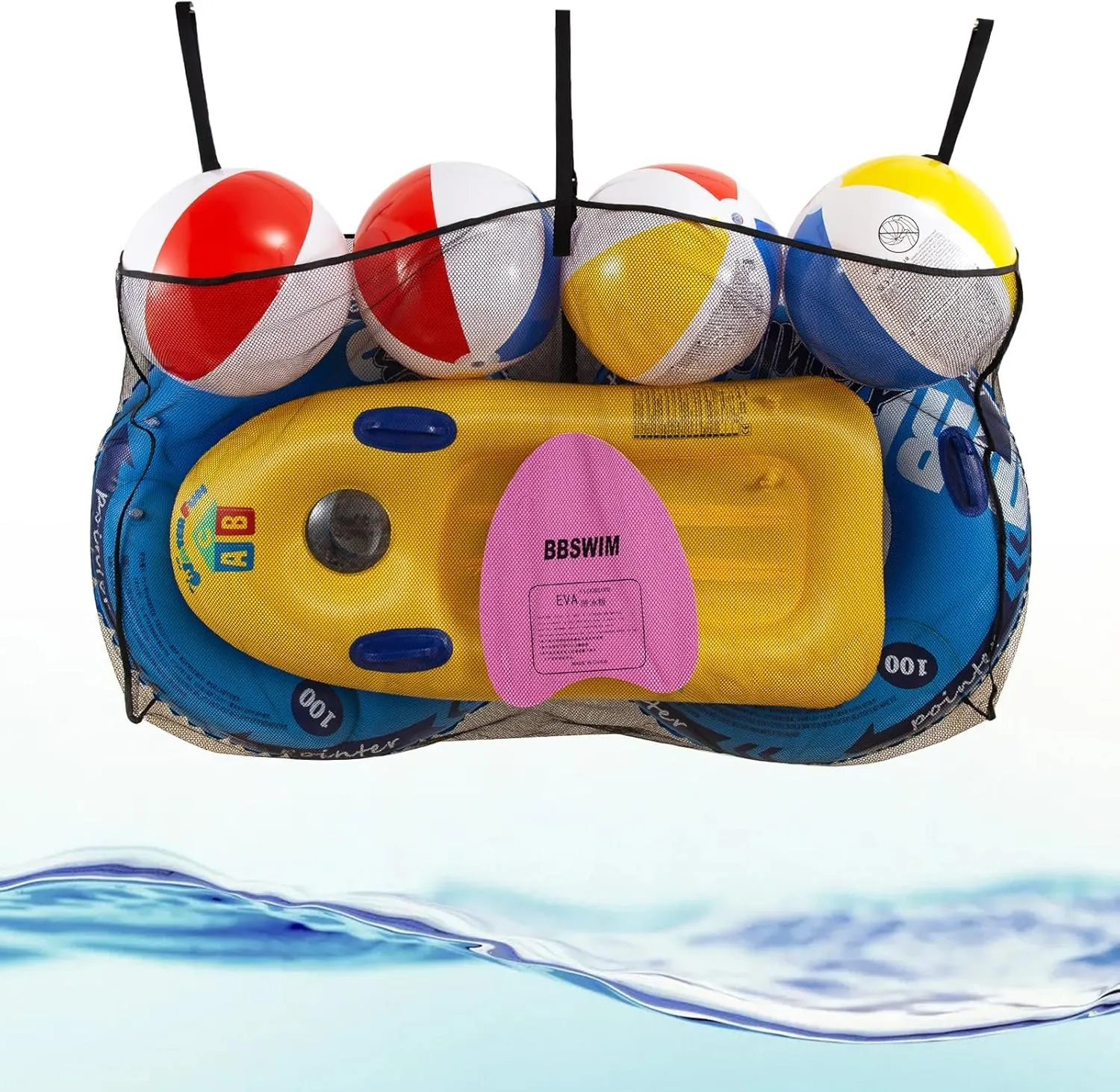 Pool Float Storage Bag,Pool Toy Storage Net Mesh Bag,Swimming Pool Float Organizer Holder Hanging Mesh,Adjustable Pool Storage Net Bag for Balls,Floats,Water Inflatable Toys Pool Accessories Equipment