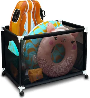 Pool Float Storage- Durable Mesh Pool Storage Bin with Wheels, Ideal for Organizing Pool Floats, Noodles, Toys, and Outdoor Equipment – Easy Mobility with Brake Function for Secure Storage