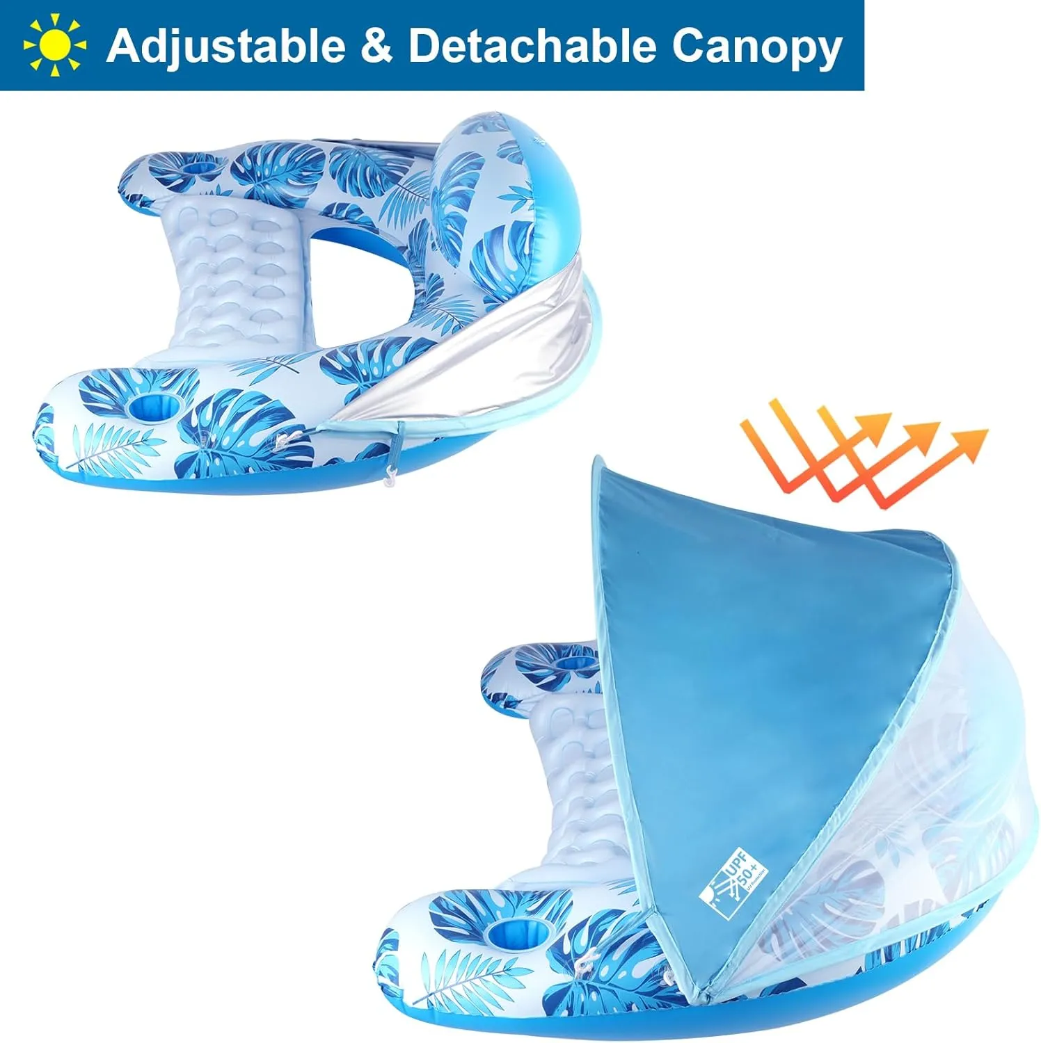 Pool Float with Canopy, Cup Holder - XL Pool Chair Lounge Float with Adjustable Sun Shade Cover, Drink Holder, Ergonomic Headrest,Inflatable Pool Float for Adults