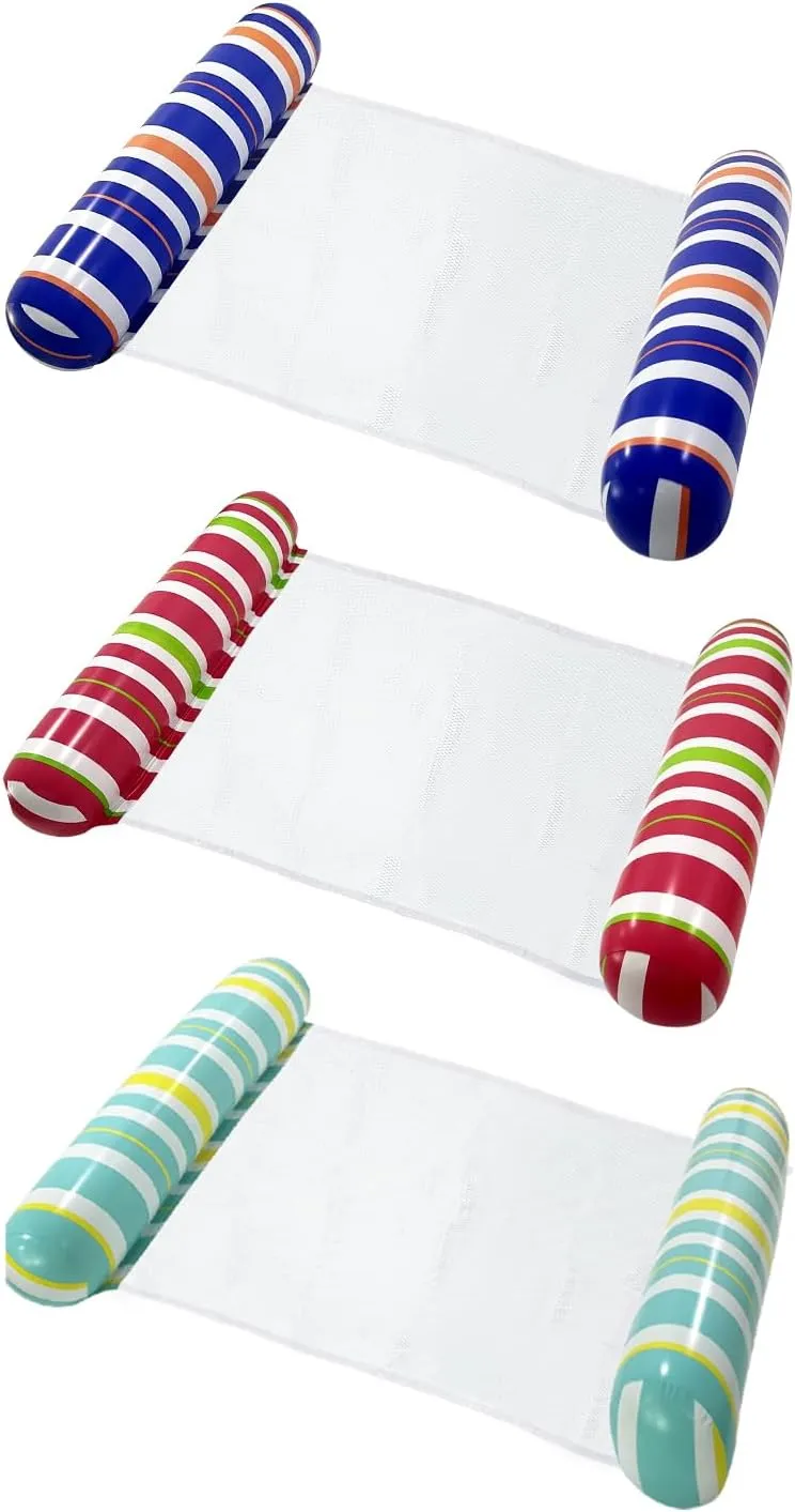 Pool Floaties for Adults, 3 PackInflatable Pool Float, Water Hammock with Mesh, Beach Vacation Essentials for Relaxing & Lounging