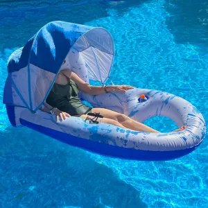 Pool Floats Adult with Canopy Upf50 , Extra Large Pool Floats Adult Heavy Duty, Swimming Pool Float with Shade Cover, Cup Holders, Ergonomic Headrest