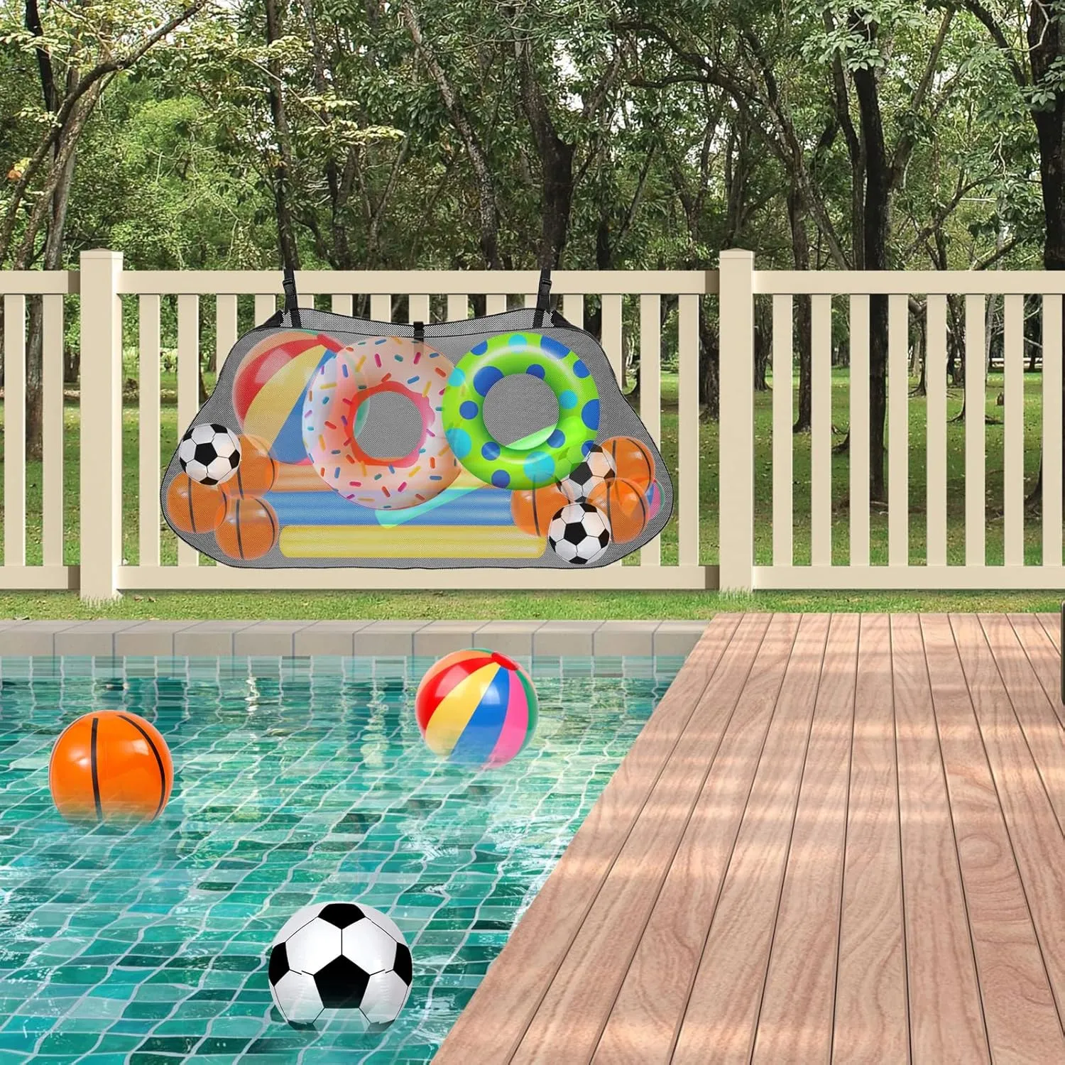 Pool Floats Storage Bag, Foldable Swimming Pool Hanging Mesh Organizer for Balls,Floats,Water Inflatable Toys and Other Pool Accessories