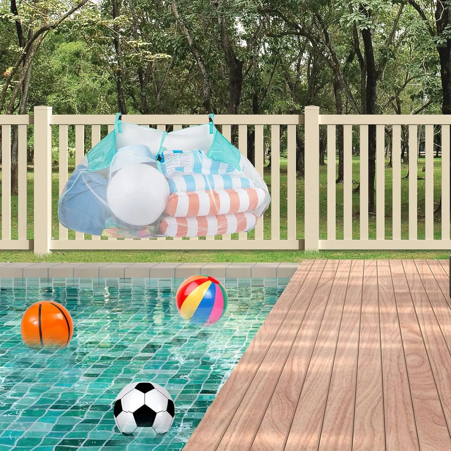 Pool Floats Storage Bag, Foldable Swimming Pool Hanging Mesh Organizer for Balls,Floats,Water Inflatable Toys and Other Pool Accessories