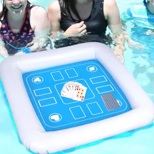 Pool Inflatable Game Table with Waterproof Playing Cards(35.5 inches×35.5 inches,Blue/White)