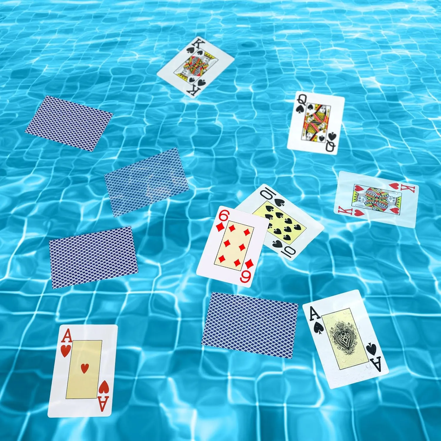 Pool Inflatable Game Table with Waterproof Playing Cards(35.5 inches×35.5 inches,Blue/White)