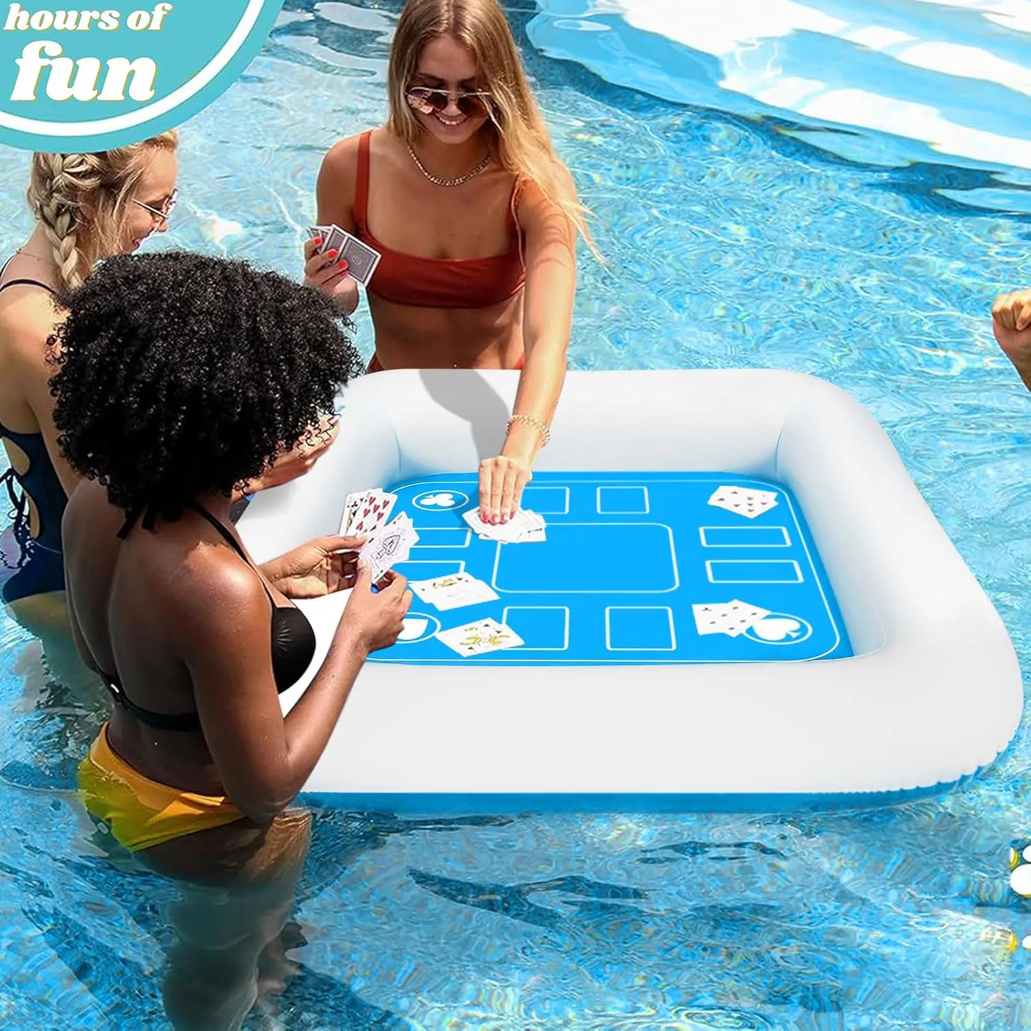 Pool Inflatable Game Table with Waterproof Playing Cards(35.5 inches×35.5 inches,Blue/White)