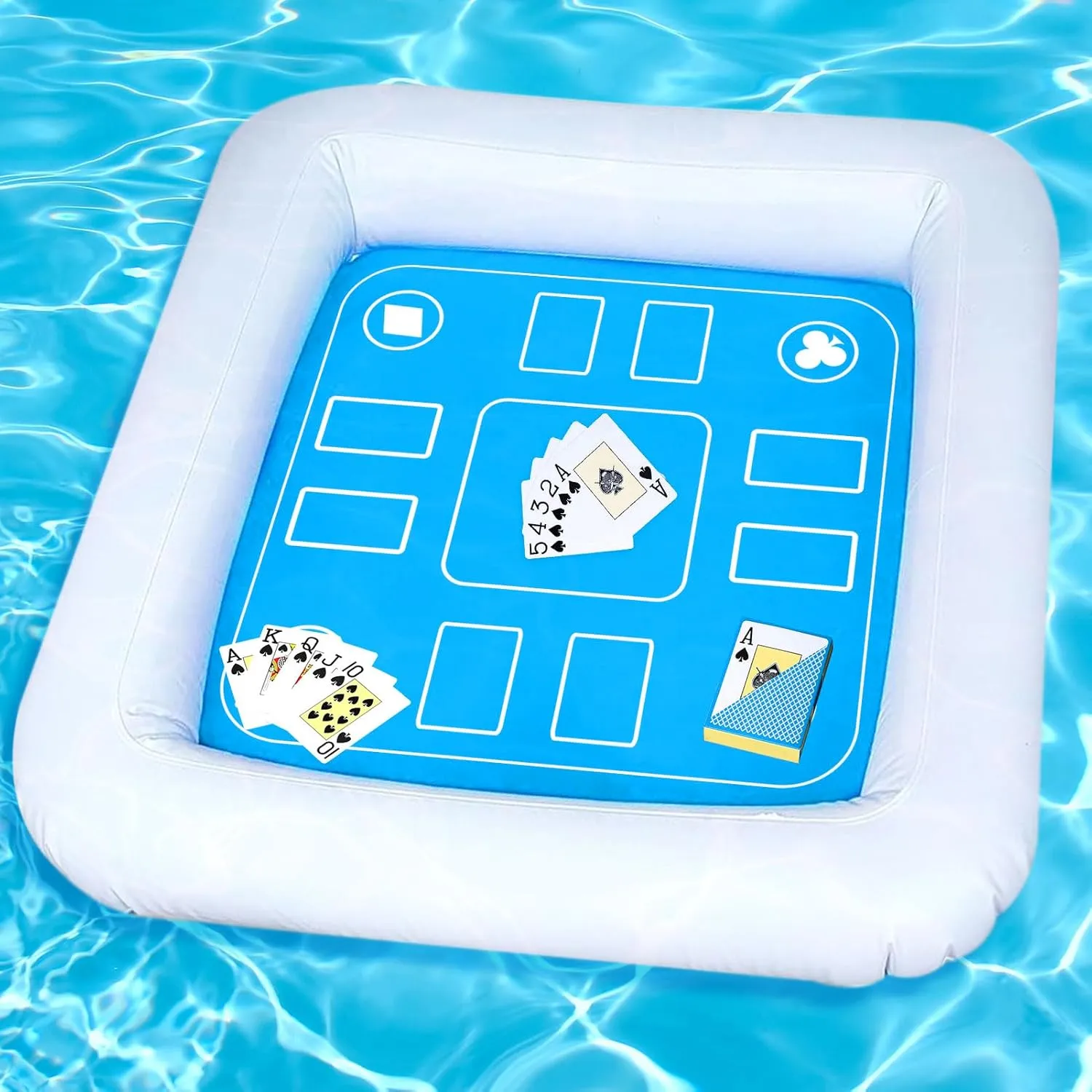 Pool Inflatable Game Table with Waterproof Playing Cards(35.5 inches×35.5 inches,Blue/White)