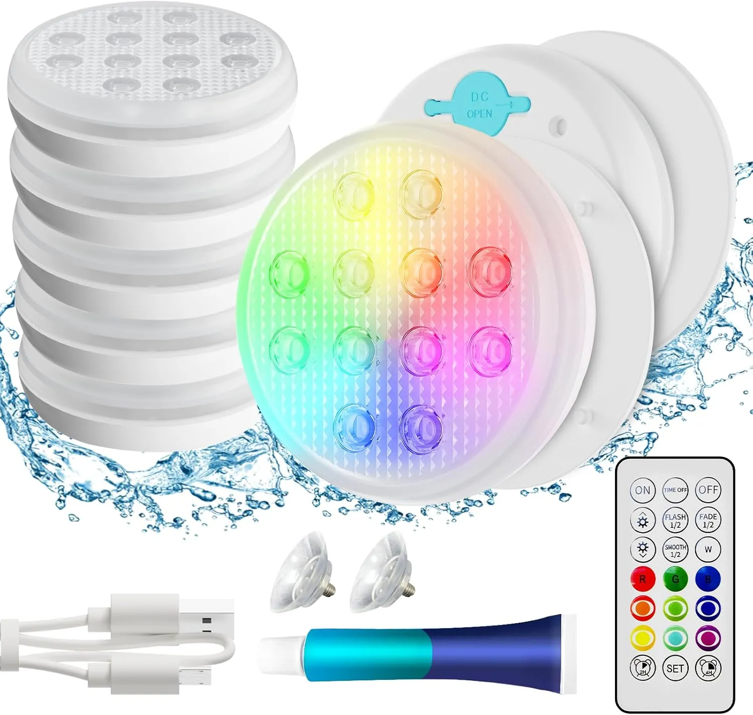 Pool Lights, Rechargeable Submersible LED Lights, IP68 Waterproof Underwater Light, 16 Color Changing Floating Lights with Remote, Magnets, for Bathtub,Pond,Party-6 Pack
