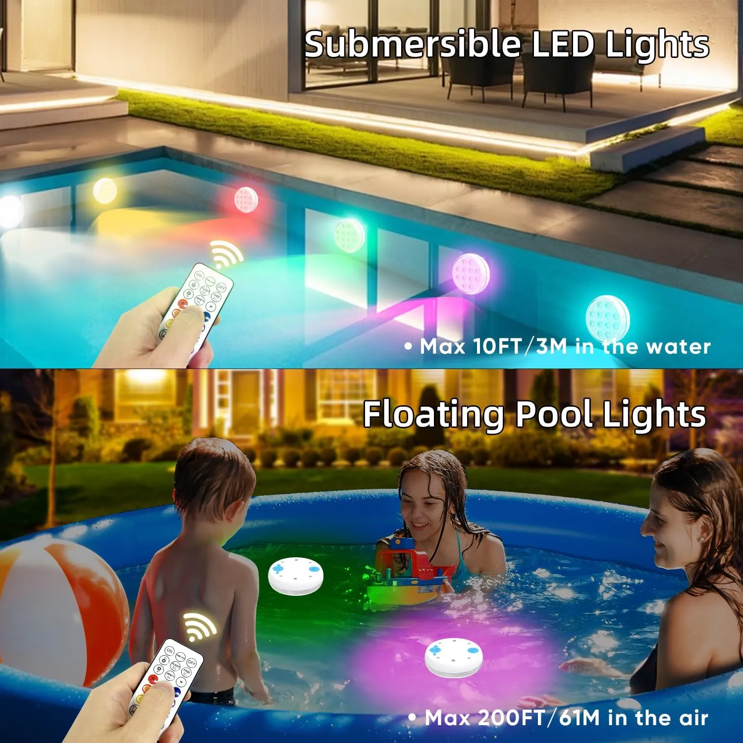 Pool Lights, Submersible LED Lights with Remote, IP68 Waterproof 16 Color Rechargeable Floating Lights, Built-in Magnet Underwater Lighting for Inground Above Ground Pool Fountain (2 Pack)
