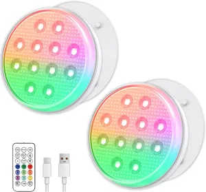 Pool Lights, Submersible LED Lights with Remote, IP68 Waterproof 16 Color Rechargeable Floating Lights, Built-in Magnet Underwater Lighting for Inground Above Ground Pool Fountain (2 Pack)