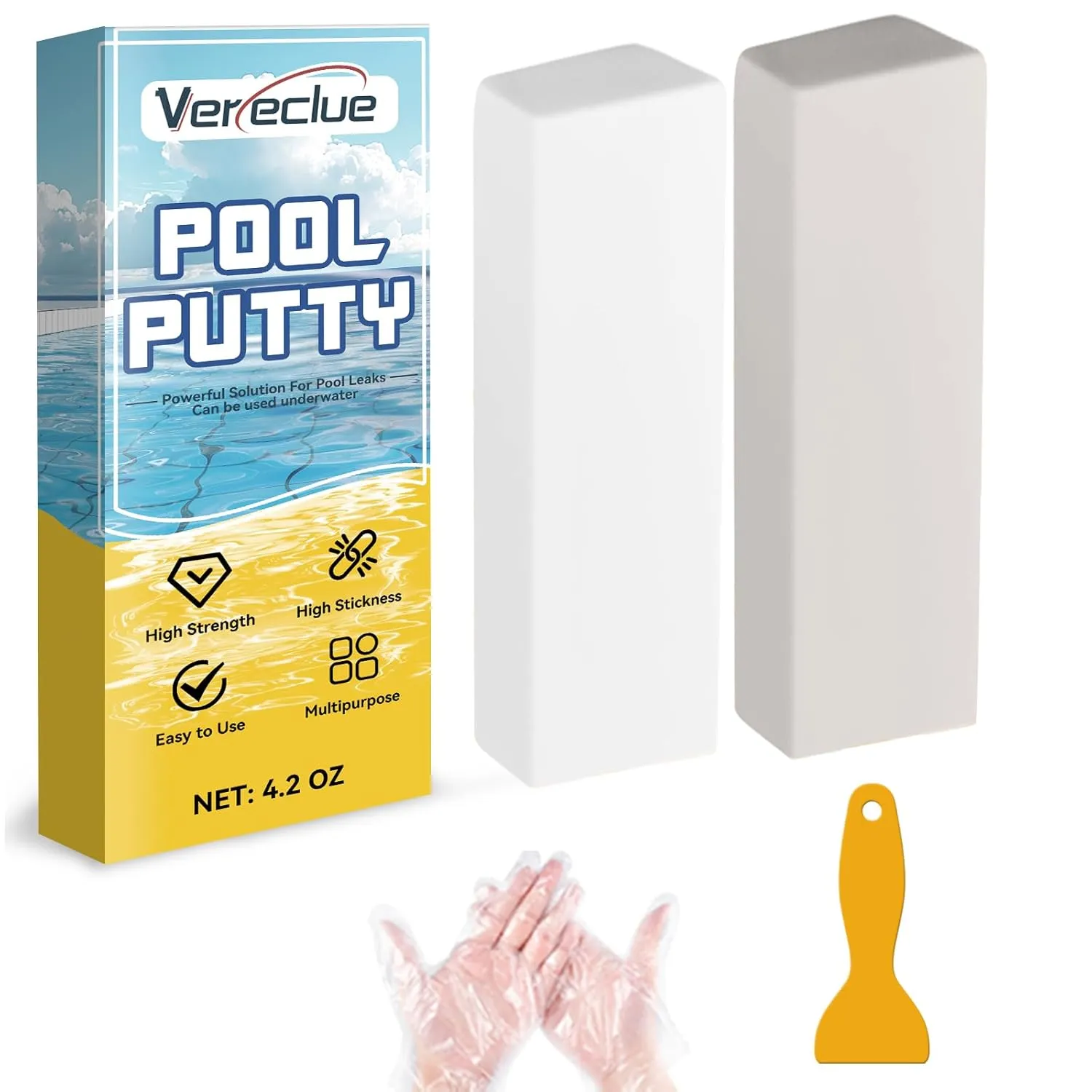 Pool Putty 4.2Oz, 2 Part Epoxy for Leaks Underwater or Above, Multipurpose Sealer for Crack Repair, Tile, Concrete, Fiberglass, Cement and Other Surfaces